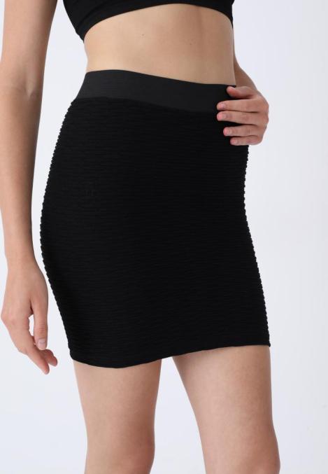 Fustă Medie cu Dungi, Fără Cusături,Culoare Negru,Engros